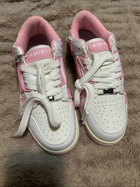 AMIRI Kids White and Pink Low-Top Leather Sneakers
